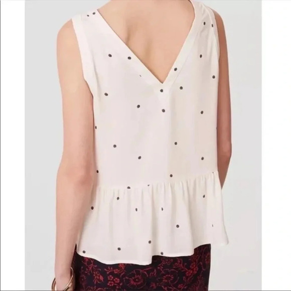 ANN TAYLOR LOFT Petites Dotted Double V Peplum Shell Top in Whisper White - Picture 3 of 9
